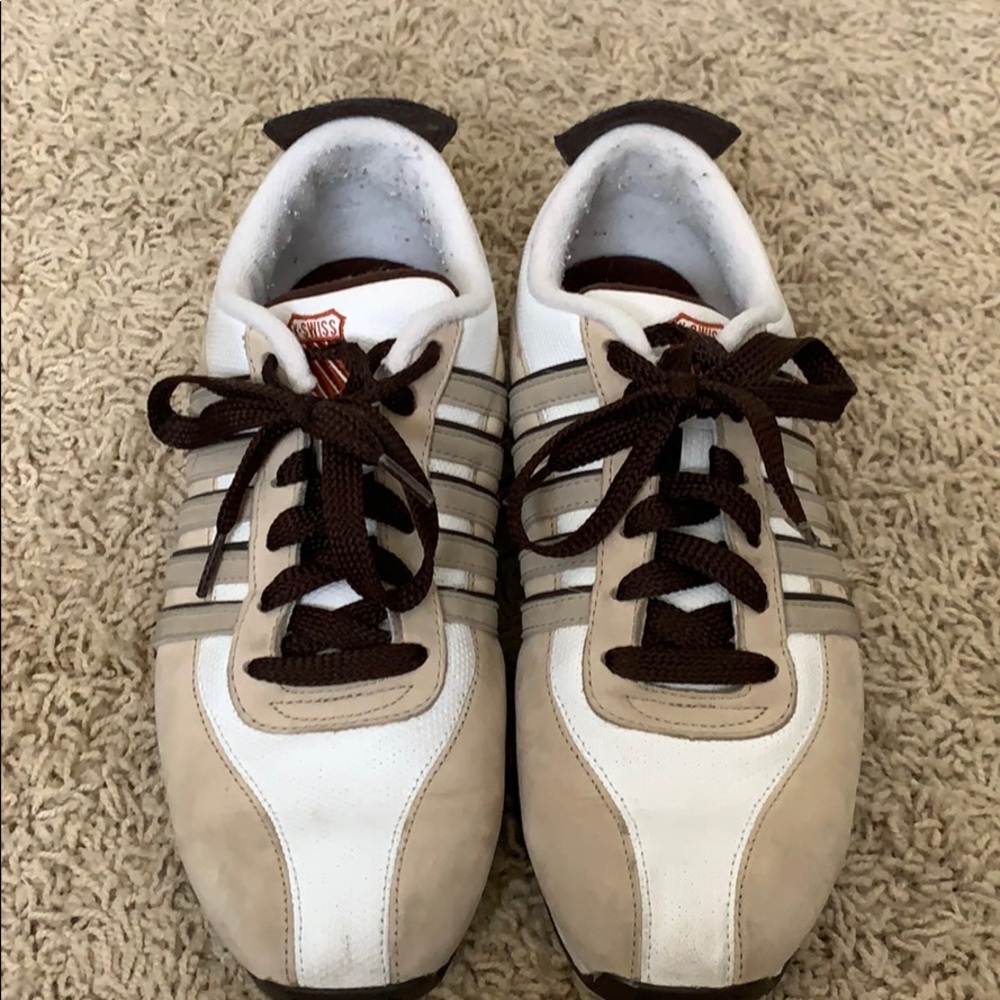 K-Swiss Arvee Low Top Men’s Sneakers White Brown Leather Suede Trim Size 9